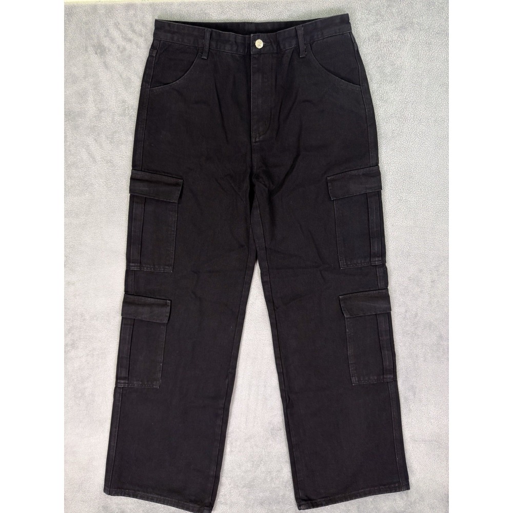 SHEIN Cargo Jeans Mens 33x34 (XL) Black Straight Relaxed Denim Mid Rise Baggy